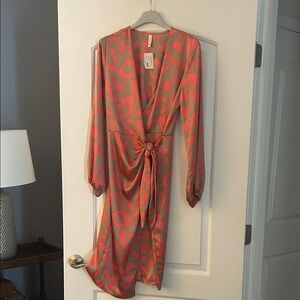 Tyche Orange and Pink Midi Dress